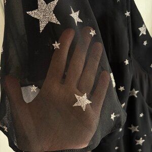 ASOS Black Silver Glitter Star Flutter Sleeve Open Back Maxi Dress